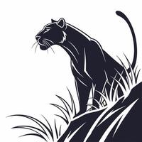 Striking Panther Silhouette In Tall Grass vector