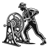 Worker Using Industrial Machine Black And White vector
