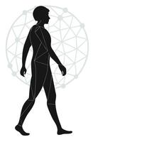 Walking Man Silhouette With Network Background vector