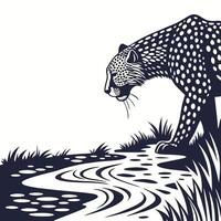 Stylized Leopard Drinking From A Stream vector