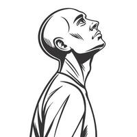Bald Man Looking Up Monochrome Art vector