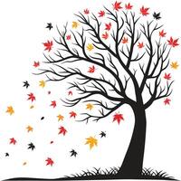 Autumn Tree Silhouette With Falling Leaves vector