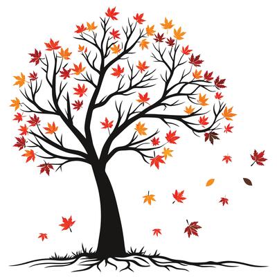 Autumn Tree Silhouette Falling Leaves