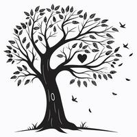 Black Tree Silhouette With Heart And Birds vector