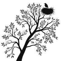 Crow On Nest In Tree Silhouette vector