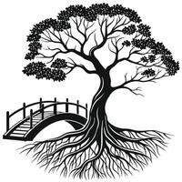 Elegant Black Tree Silhouette With Bridge vector