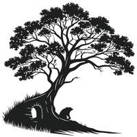 Black Tree Silhouette With Bear vector