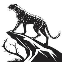 Elegant Cheetah On Rock Monochromatic Design vector