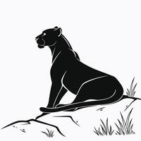 Panther Silhouette On A Rock Black vector