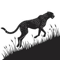 Cheetah Walking Silhouette In Tall Grass vector