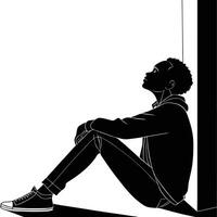 Contemplative Boy Sitting Black And White Style vector
