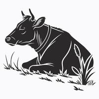 Cow Resting On Grass Silhouette Graphic vector