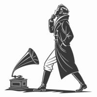 Man With Gramophone Vintage Style Illustration vector