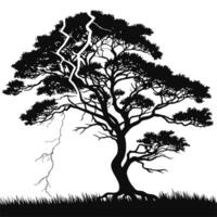 Lightning Strikes Tree Silhouette Illustration vector