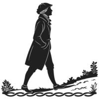 Man Walking Silhouette With Hat And Coat vector
