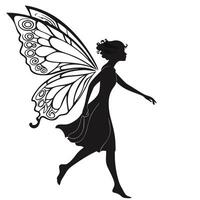Fairy Silhouette With Ornate Wing Pattern vector
