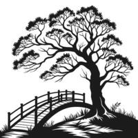 Japanese Garden Bridge And Tree Silhouette vector