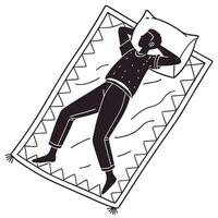 Man Relaxing On Rug Line Art vector