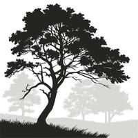 Isolated Tree Silhouette In Hazy Meadow vector