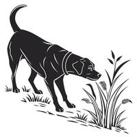 Labrador Retriever Sniffing Grass Black Silhouette vector