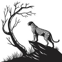 Leopard Standing On A Rock Monochrome vector