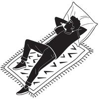 Man Relaxing On Rug Black And White vector