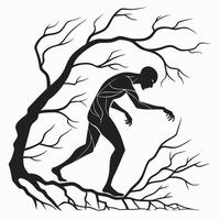 Man Walking Through Branches Silhouette vector