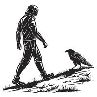 Man Walking With Raven Graphic vector