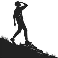 Man Silhouette Looking On Mountain Top vector