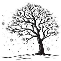 Monochrome Winter Tree With Falling Snow vector