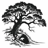 Old Tree Above A Dark Cave vector