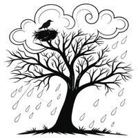 Rainy Day Bird In Tree Nest vector