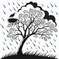 Rainy Day Bird Nest On Tree vector