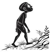 Primitive Man Climbing Hill Black And White vector