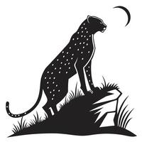 Silhouette Leopard Observes Crescent Moon vector