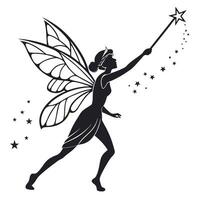 Silhouette Fairy With Wand Illustration vector