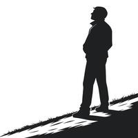 Silhouette Man Standing Looks Towards Horizon vector