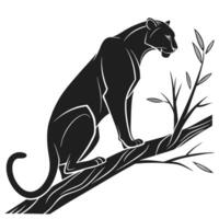 Panther Sitting On Branch Black vector