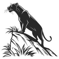 Panther On Rock Black Style vector