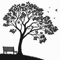 Silhouette Of Tree Bench And Birds vector