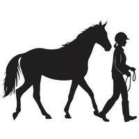 Silhouette Of Horse And Owner Walking vector