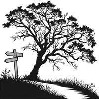 Silhouette Tree With Path And Signpost vector