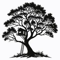 Silhouette Of Treehouse With Ladder vector