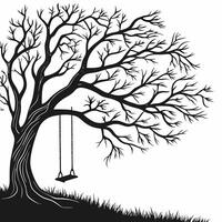 Silhouette Tree With Swing Graphic vector