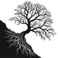 Silhouette Tree With Exposed Roots Growing vector