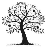 Silhouette Tree With Fruits And Leaves vector