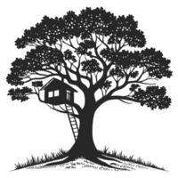 Silhouette Treehouse In A Big Old Tree vector