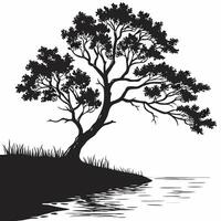Silhouette Tree On Waterfront Illustration vector