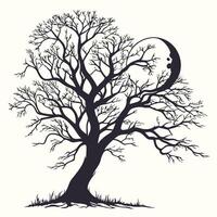 Silhouette Of Tree With Moon Illustration vector