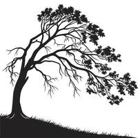 Silhouette Of Windswept Tree On Hill vector